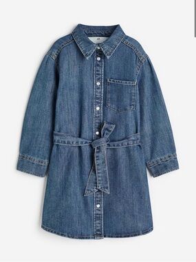 H&M Classic Blue Denim Shirt Dress with Tie Waist